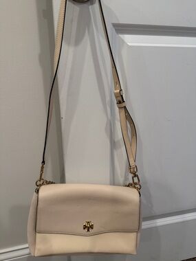 Tory Burch Nude Beige Leather Crossbody with Gold Hardware